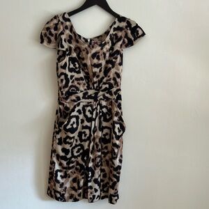 Silk, leopard print, knee length dress. Size 2. By Yoana Baraschi.
